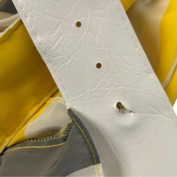 VTG Abstract Stripe Dolman Sleeve Midi Dress Yellow Grey Size 9 - Picture 8 of 9